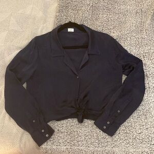 Navy Wilfred silky tie up blouse